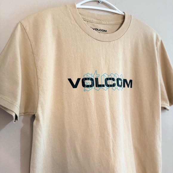 Volcom Stone Beige Cotton Short Sleeve T-Shirt w Logo - Picture 4 of 13
